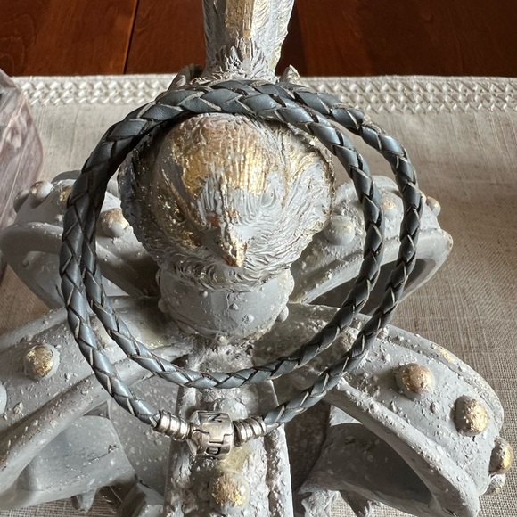 Pandora Gray Leather Braided Double-Wrap Bracelet - Picture 9 of 11